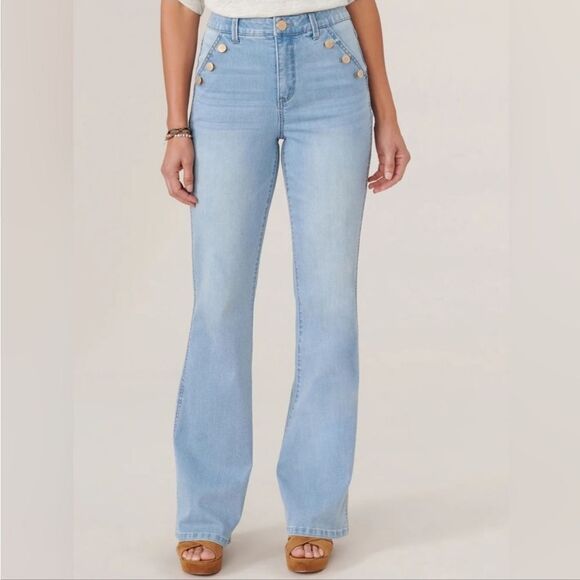 Democracy Ab solution Skyrise Long Flare Jean w Angled Button-Lined Pockets 12 - Picture 1 of 9